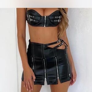 Black Leather Mini Skirt and crop top